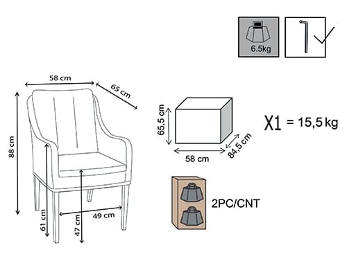 Malesia armchair dimensions